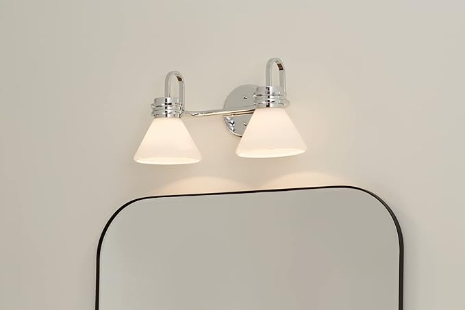 KICHLER Farum 19.25" 2-Light Vanity Light with Opal Glass in Chrome, for Vanity, Jack & Jill Layout, Over a Mirror, (19.25" W x 9.5" H), 55154CH
