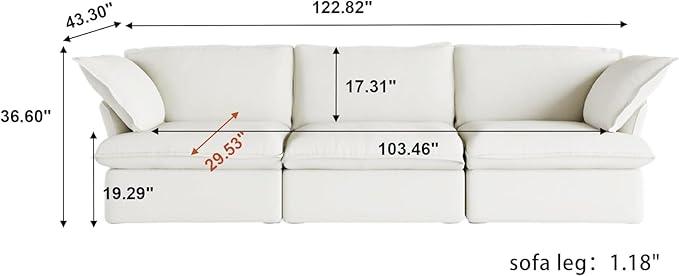 JACH Modern Modular Cloud Sectional Couch, 3 Seat Comfy Convertible Sectional Sofas Couches, Cushion Covers Removable, Two Corners and One Middle Sofa for Living Room (White)