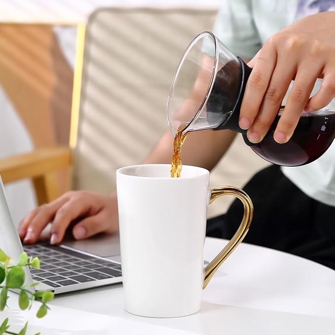 Porcelain Coffee Mugs, 12 Ounce, Set of 6, White | Hot Tea | Cappuccino | Mocha | Cocoa | Cups for Latte