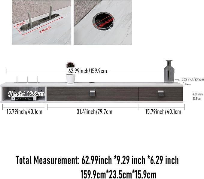 Pmnianhua Floating TV Shelf,63'' Wall Mounted Floating TV Stand,Floating Media Console,Wall TV Console,Under TV Entertainment Shelf with 2 Doors for TVs up to 70''(Greyish-White)