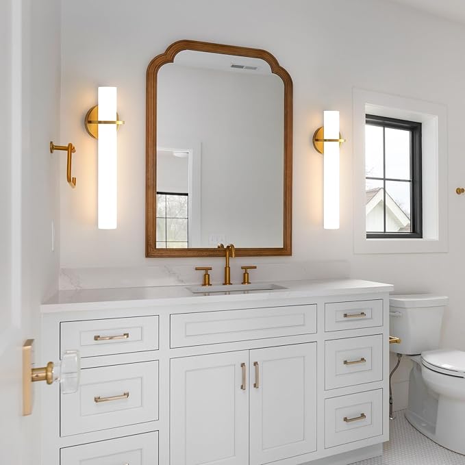 Gold Wall Sconces Set of Two - 18 inch Dimmable Modern Sconces Wall Lighting 18W 3000K LED Wall Lights Acrylic Lampshade Hardwired Wall Light Fixtures for Living Room Bedroom Bathroom Hallway