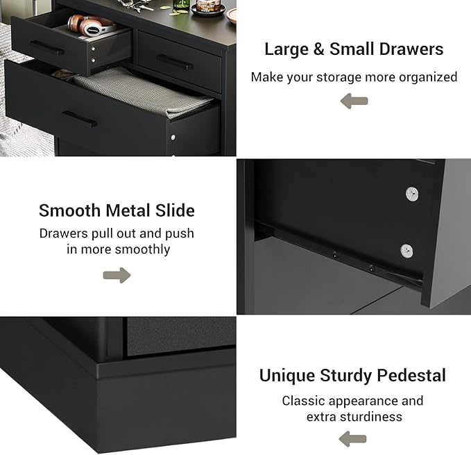 EPHEX Tall Dresser with 7 Drawers for Bedroom, Storage Tower Clothes Organizer, White Chest of Sturdy Pedestal, 27.6'' W x 15.8'' D 44.1'' H Black