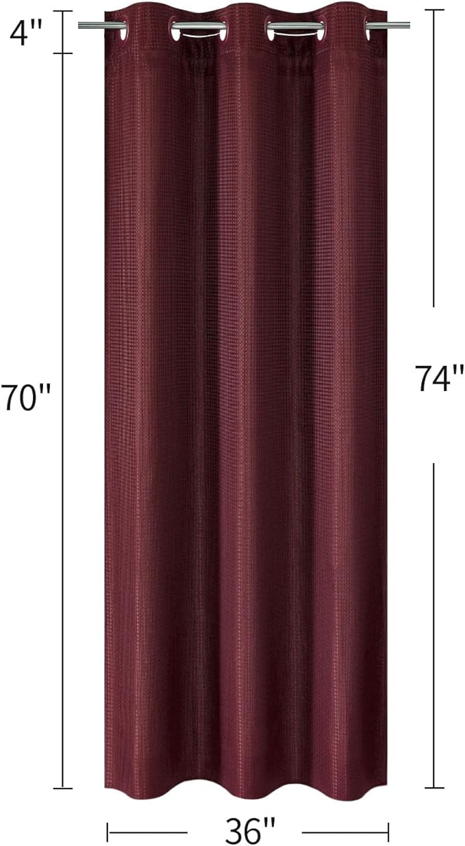 MitoVilla Burgundy Waffle Small Stall Shower Curtain 36 x 74, No Hooks Required Half Size Narrow Fabric Cloth Shower Curtain Set with Snap-in Liner for Modern Bathroom Decor, Burgundy