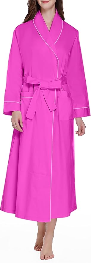 Lavenderi Women’s 100% Cotton Long Kimono Lounge Bathrobe Robe, Ladies Loungewear for Spa