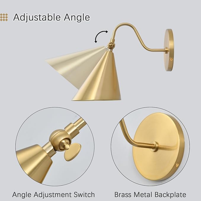 Modern Brass Wall Sconces with Movable Metal Shape, Goose Neck Style Metal Bedside Lamp Wall Light Fixture, Room Decor Picture Light, Bedroom Decor Reading Light, Wall lamp for Bathroom