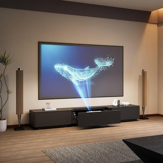 102" Ultra Short Throw Projector TV Stand, Mid-Century Modern Electric Cabinet with Linkage Memory Function and Ample Storage Space, Entertainment Center for Living Room, Black