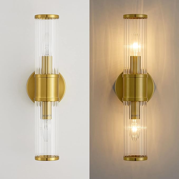Wall Sconces Set of Two Gold Morden Wall Lamp for Bathroom Living Room Vanity Lights Fixture (Without Bulbs)