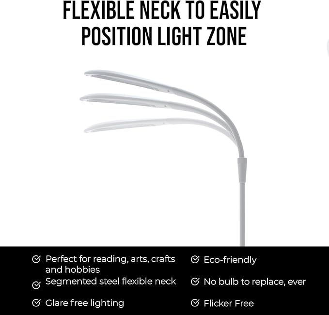 Stella Sky Two Premium 10W LED Floor Task Lamp - White - Adjustable Dimmable Low Vision Natural Sunlight Light - Bright Macular Degeneration Lighting - Hobby, Crafting, Sewing, Artist, Reading, Office