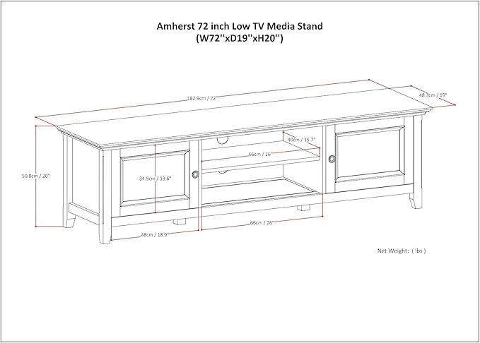 SIMPLIHOME Amherst 72-inch Wide Solid Wood Low TV Stand in Hickory Brown, Transitional-Style Media Console for Living Room with Cable Management, Fits 80" TVs