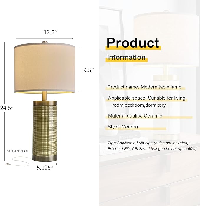 24.5" Modern Ceramic Light-Green Single Bedside Lamp for Bedroom Decor Farmhouse Table Lamp for Living Room Office Dorm