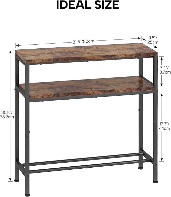 Homeiju Entryway Table with Storage, 3-Tier Console Table 31.5" Width, Industrial Sofa Table with Open Shelves, Foyer Tables for Entryway, Hallway, Kitchen, Living Room and Bedroom, Rustic Brown