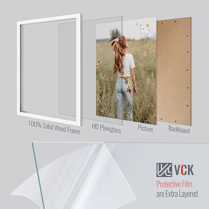 VCK 20x28 Poster Frame White, Textured Exclusive Solid Wood Picture Frames, Wall Hanging