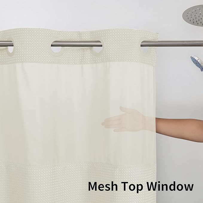 Colorful Star Small Stall Waffle Weave Shower Curtains, 256GSM Heavy Duty Shower Curtain with Snap in Fabric Liner, Hotel Style No Hook Waterproof Bathroom Curtain Set, 36 x 75 Inch, Ivory