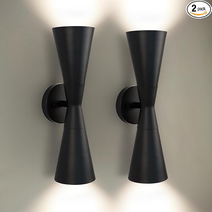 Wall Sconces Set of Two, Bathroom Sconces Wall Lighting 13 inch Black Modern Sconces Wall Decor Set of 2 Indoor Wall Light Fixtures for Living Room Hallway Staircase Bedroom Hardwired
