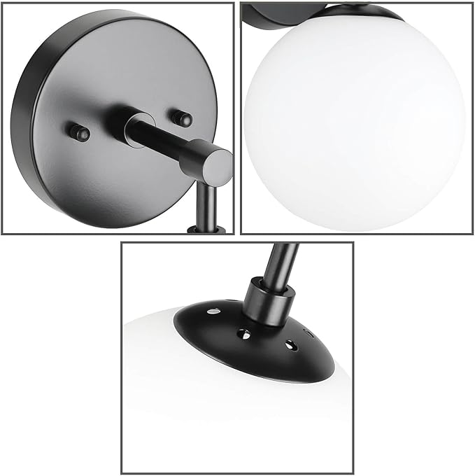 XiNBEi Lighting Wall Light 1 Light Vintage Wall Sconce with Globe Glass, Bathroom Vanity Light in Matte Black for Bathroom & Bedroom XB-W1211-MBK