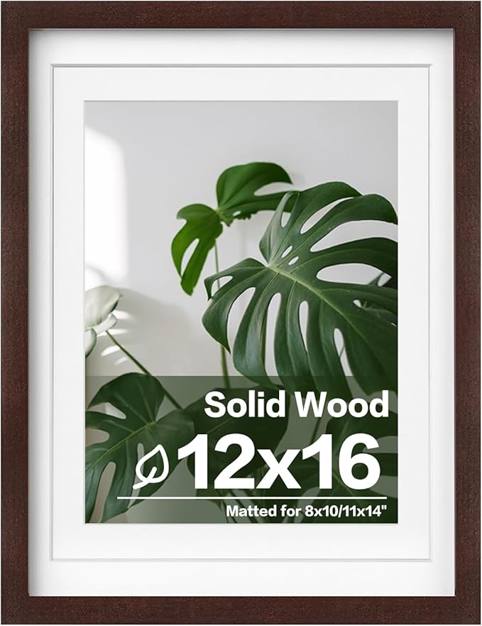 Egofine 12x16 Picture Frames with Plexiglass, Display Pictures 9x12/11x14 with Mat or 12x16 Without Mat for Wall Mounting, Walnut Color