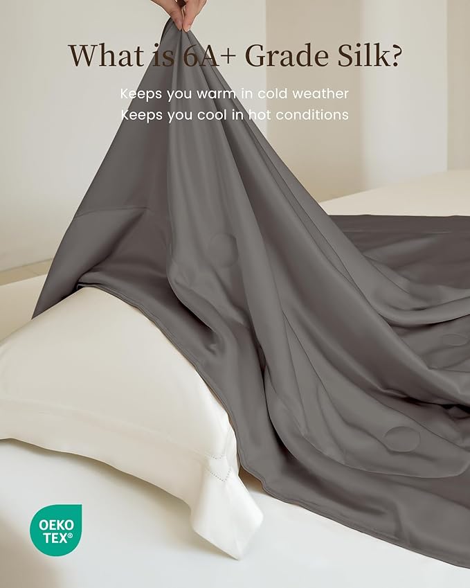 THXSILK Silk Blanket, 100% Mulberry Silk Cooling Throw, Soft and Lightweight Blanket for Bedroom, Sofa, Travel, All-Season (Charcoal, King)