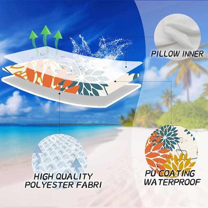 Orange and Yellow Floral Pillow Covers 20x20 Set of 2 Fall Outdoor Waterproof Decorative Throw Pillows Summer Pillowcovers Polyester Cushion Case Decor for Couch Patio Funiture Garden Porch 01Q20