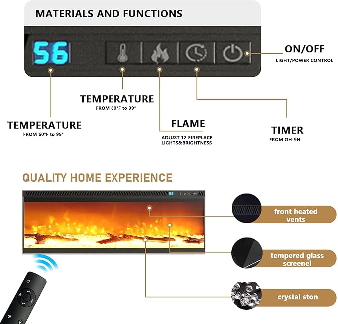 4 EVER WINNER Fireplace TV Stand with 50" Electric Fireplace, Fireplace Entertainment Center with 3-Side Glass Insert, 3 Drawers, TV Consoles for Living Room, Black