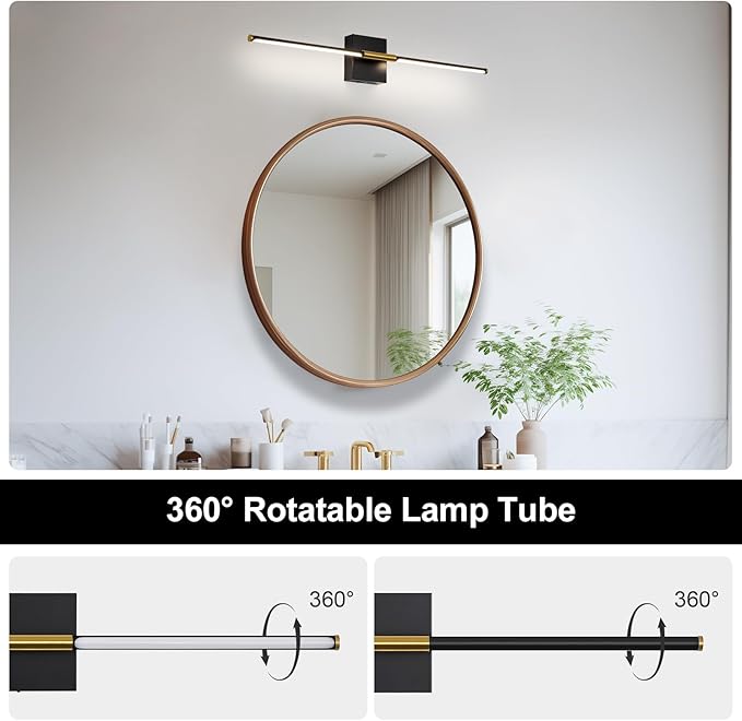 Black Gold Hardwired Wall Sconces, Modern Wall Light, 29.1 Inch Not Dimmable Wall Light Fixtures, 350° Rotate LED Wall Lamp for Bedroom, Living Room, Bathroom, Hallway