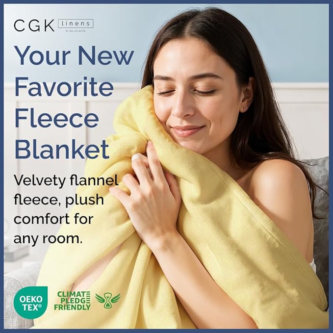 Ultra Soft Fleece Blanket Throw Size - Flannel Fleece Luxury Throw Blanket - Lightweight for Couch Bed Chair - Thick, Warm & Breathable - All Season Cozy Anti-Static Microplush Bedding, Yellow