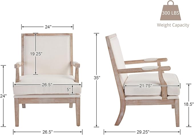 chairus Farmhouse Linen Accent Chair Set of 2, Upholstered Reading Chair with Solid Wood Frame Lounge Arm Chair with High Back for Living Room, Reception Room, Waiting Room, Beige