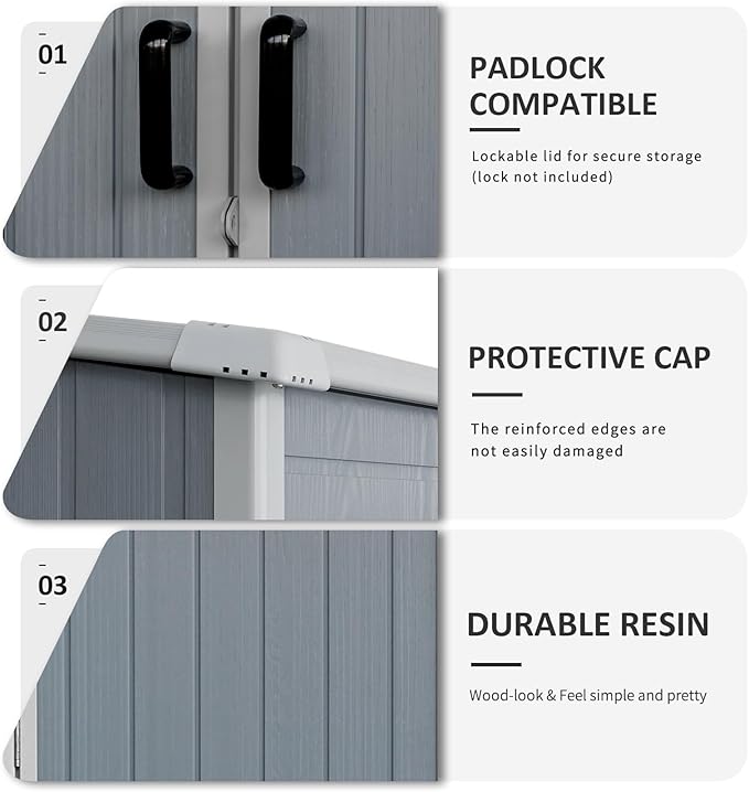 5x3 FT Resin Outdoor Storage Shed with Floor, Resin Cabinet with Lockable Doors, Waterproof Plastic Bike Tool Shed Easy to Install for Patio Furniture, Bikes, Grey