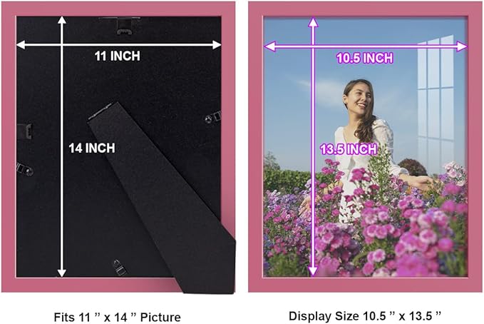 Renditions Gallery 11x14 inch Picture Frame High-end Modern Style, Made of Solid Wood and High Definition Glass Ready for Wall and Tabletop Photo Display, Hot Pink Frame