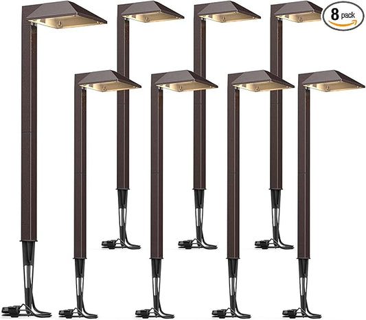 GOODSMANN Low Voltage Landscape Path Lights 8PK Kit 0.6W LED Sidewalk Landscape Lighting 22 Lumen Outdoor Electric Walkway & Pathway Lights Wired Bronze Finish 3100K Warm White with Cable Connectors