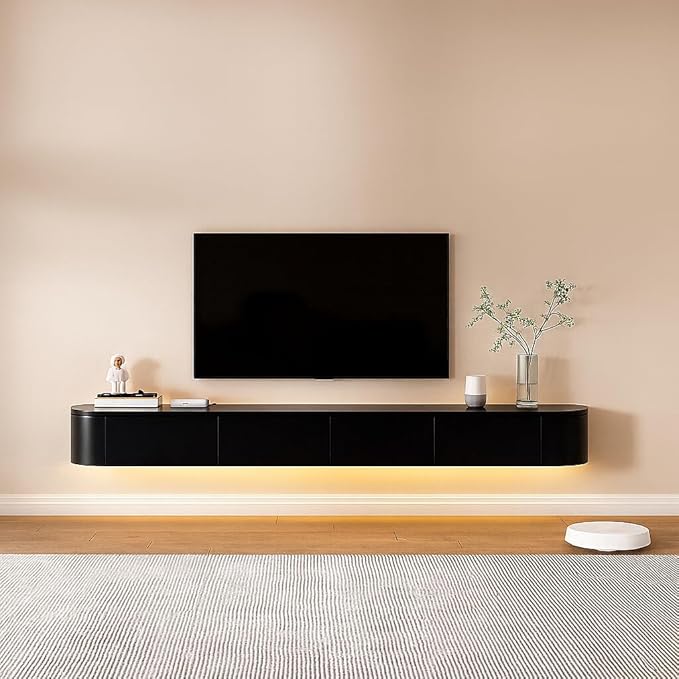 Floating TV Stand,Wall Mounted TV Shelf,Modern Entertainment Center Media Console with Storage for Bedroom,Living Room (Black-Led, 63IN)