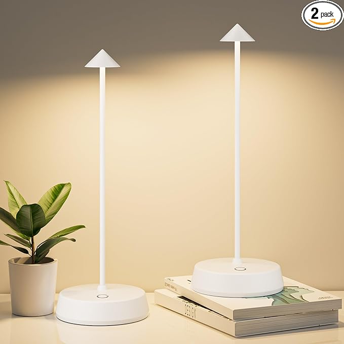 Cordless Table Lamp Rechargeable, Battery Operated 6000mAh Desk Lamp Touch Dimmable Lamp Outdoor Waterproof Portable Wireless Table Light, Small Table Lamp for Restaurant Bar/Outdoor(White-2PC)