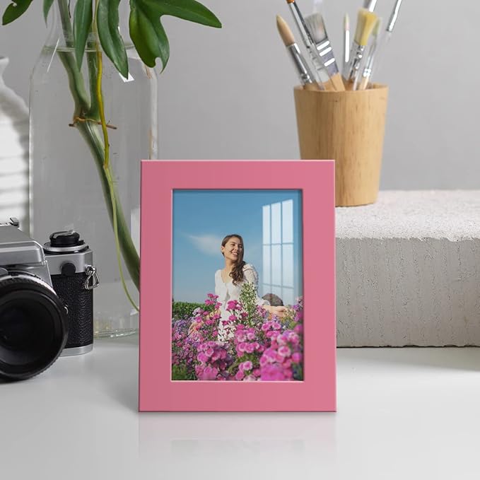 Renditions Gallery 3.5x5 inch Picture Frame High-end Modern Style, Made of Solid Wood and High Definition Glass Ready for Wall and Tabletop Photo Display, Hot Pink Frame