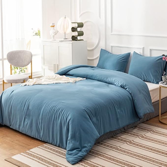 Blue Comforter Sets Twin Lake Blue Bedding Comforter Set Blanket Quilt Solid Color Modern Breathable Soft Mist Blue King Bedding Comforter Sets Twin Bed
