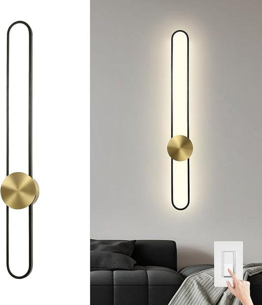 JAYMP Modern Wall Sconce 4000K Dimmable LED Wall Light Fixture, Hardwired Wall Lamp for Living Room, Dining Room, Bedroom, Hallway, Lobby, Entryway, 1 Pack (Brushed Black, H90cm/35.4inch)