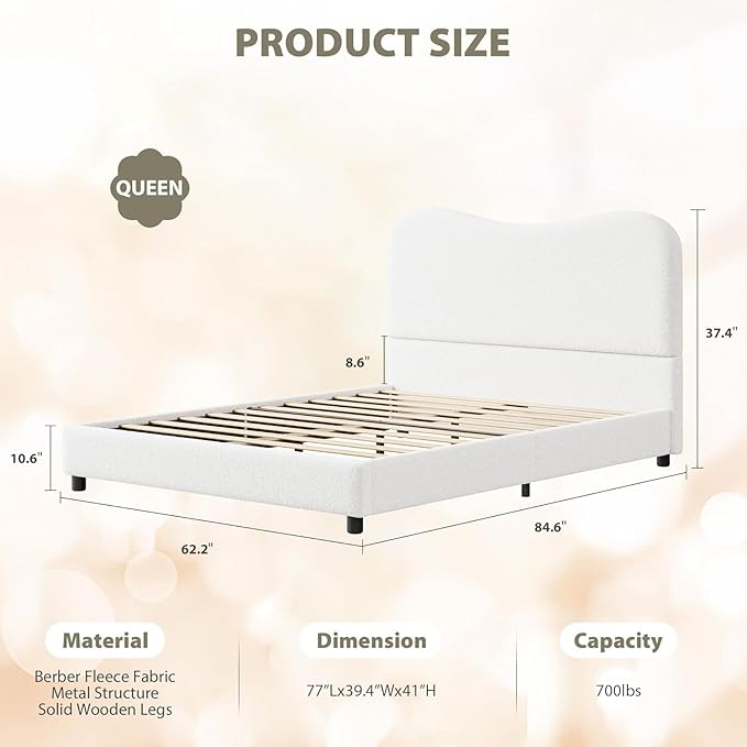 GarveeHome Twin Bed Frame for Kids with Velvet Upholstered Headboard, Cute Low Profile Platform Bed for Girls and Boys, No Box Spring Needed, Strong Wooden Slats, Noise Free, Easy Assembly, White