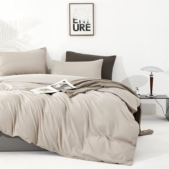 Cottonight Beige Comforter Set California King Cream Khaki Bedding Comforter Set Cal King Solid Light Champagne Blanket Quilts Modern Soft Breathable Taupe 3 Piece Light Khaki Bedding Set