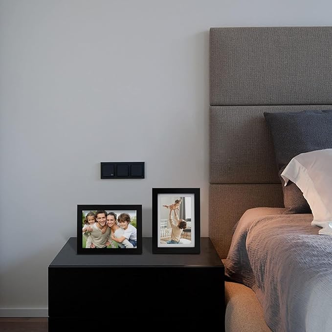 Egofine 6x8 Picture Frame Made of Solid Wood Covered by Plexiglass, Display Pictures 4x6 with Mat or 6x8 Without Mat for Table Top Display and Wall Mounting Photo Frame, Black