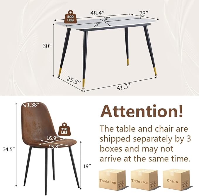 Small Dining Table Set for 4, Dining Room Table Set for 4, Sintered Stone Kitchen Table Top and Modern Chairs Set of 4 for Kitchen Dining Room, Small Space