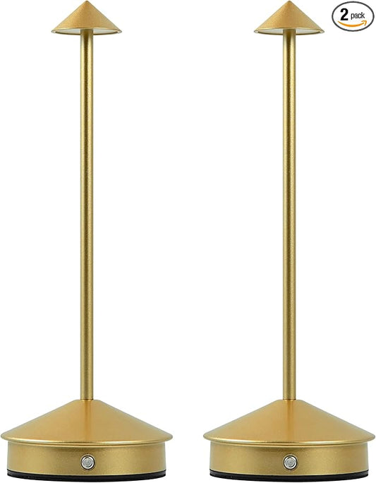 Cordless Table Lamps,LED Rechargeable Desk Lamp,Portable Modern USB Battery Operated Lights,Outdoor Waterproof Touch Dimmable,for Patio,Restaurant,Bar,Camping,Dining Home Set of 2 Gold