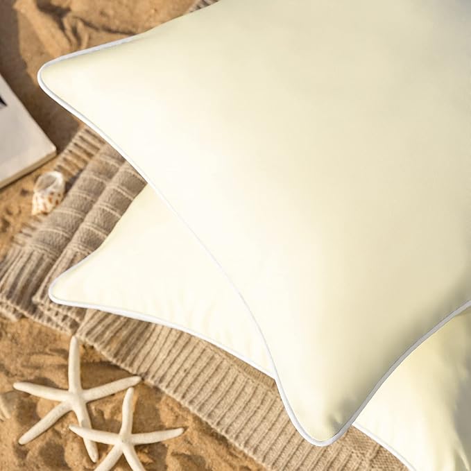 Phantoscope Pack of 2 Outdoor Waterproof Solid Throw Decorative Pillow Cover Decorative Square Outdoor Pillows Cushion Case Patio Pillows for Couch Tent Sunbrella (18''x18'', Cream Cheese)