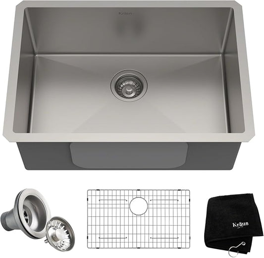 KRAUS Standart PRO 26-inch 16 Gauge Undermount Single Bowl Stainless Steel Kitchen Sink, KHU100-26