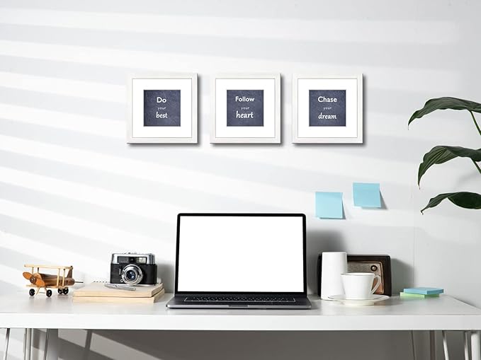 8x8 Picture Frame Set of 3 with Real Glass for Pictures 5x5 with Mat or 8x8 Without Mat,Wall Gallery or Tabletop display Photo Frames in White