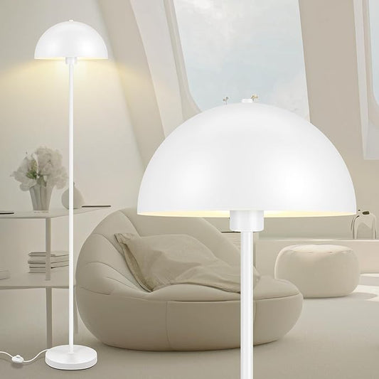 Floor Lamp, Industrial White Floor Lamps for Living Room, 65.6in Standing Lamp, Retro Mushroom Dome Shade, Whole Metal, E26 Socket, Mid Century Modern Floor Lamp for Bedroom/Office,No Bulb