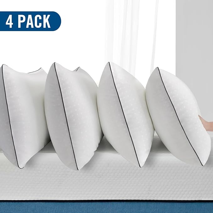 King Size Bed Pillows for Sleeping 4 Pack,Luxury Hotel Pillows,Comfortable and Supportive,Machine Washable,Suitable for Stomach,Back and Side Sleepers.