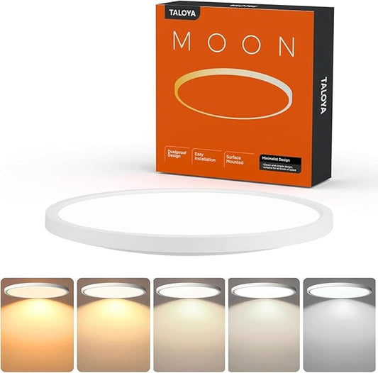 TALOYA 10 Inch LED Flush Mount Ceiling Light Fixture White, 5-in-1 CCT Selectable (3000K/3500K/4000K/5000K/6500K), 20W 0.94inch Thickness Ultra-Slim Surface Mounted Lighting Fixture for Basement