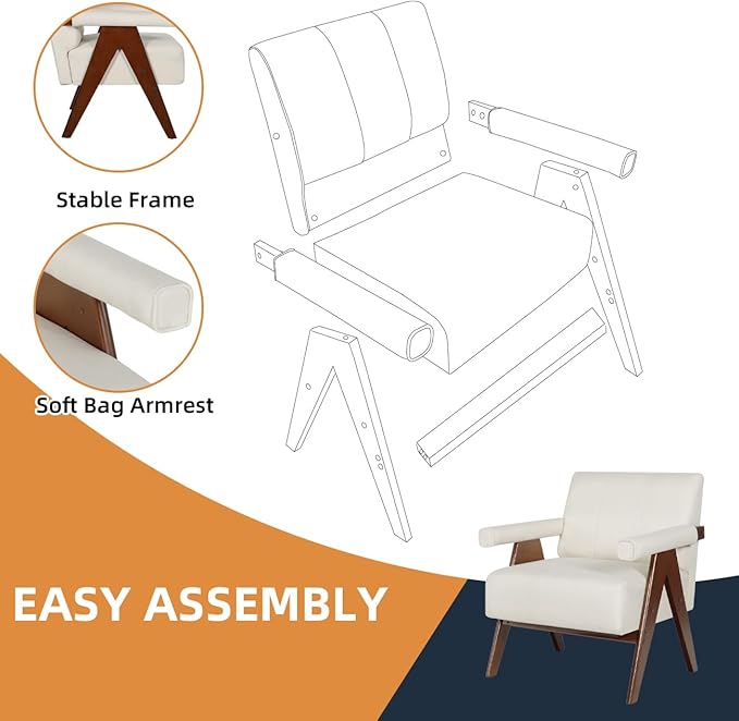 AODAILIHB Mid Century Modern Chairs Set of 2 Beige Linen Fabric Accent Chair Wooden Arms with Soft Bag Living Room Chairs with Thick Cushion Comfy Leisure Waiting Room Chairs Bedroom/Office (2, Beige)