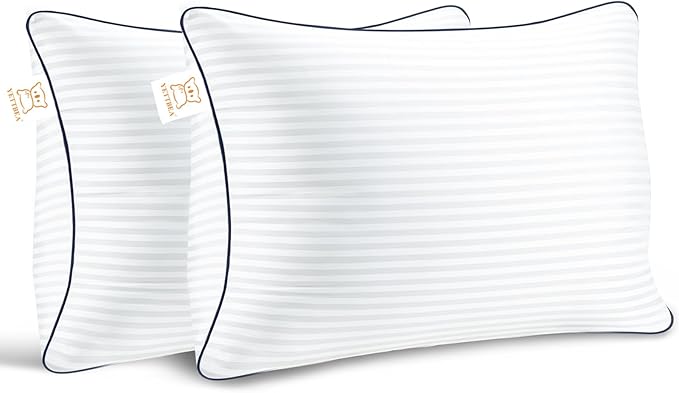 Pillows Insert 12'' x 20'' Set of 2, Decorative Lumbar Supportive Throw Pillows with Luxury Silky Covers for Indoor Couch, Sofa or Bed Decors, White Striped Cushion Sham Stuffer