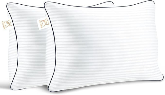 Pillows Insert 12'' x 20'' Set of 2, Decorative Lumbar Supportive Throw Pillows with Luxury Silky Covers for Indoor Couch, Sofa or Bed Decors, White Striped Cushion Sham Stuffer