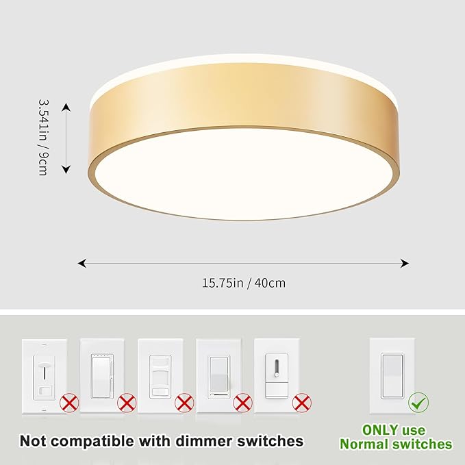 Vikaey Gold LED Ceiling Light Modern Flush Mount Light Fixture Round Metal Ceiling Lamp for Living Room Entryway Bedroom Kitchen 15.74 Inch