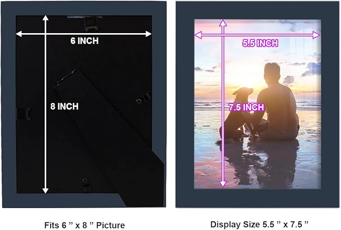 Renditions Gallery 6x8 inch Picture Frame High-end Modern Style, Made of Solid Wood and High Definition Glass Ready for Wall and Tabletop Photo Display, Navy Frame